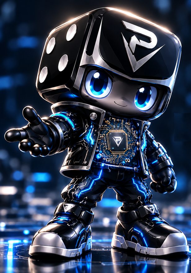 Primary Dice のキャラクター。サイコロの頭をしたロボットが、手を差し出している